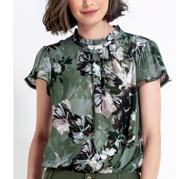 NWTs Go By Go Silk Garden Grove Print Short Sleeve Watercolor Popover (XS) - Picture 1 of 14